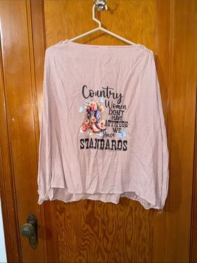 By Together Pink Graphic Country Women Long Sleeve Blouse